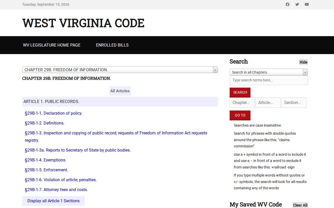 West Virginia public records request response and fee statute for Wetzel County records