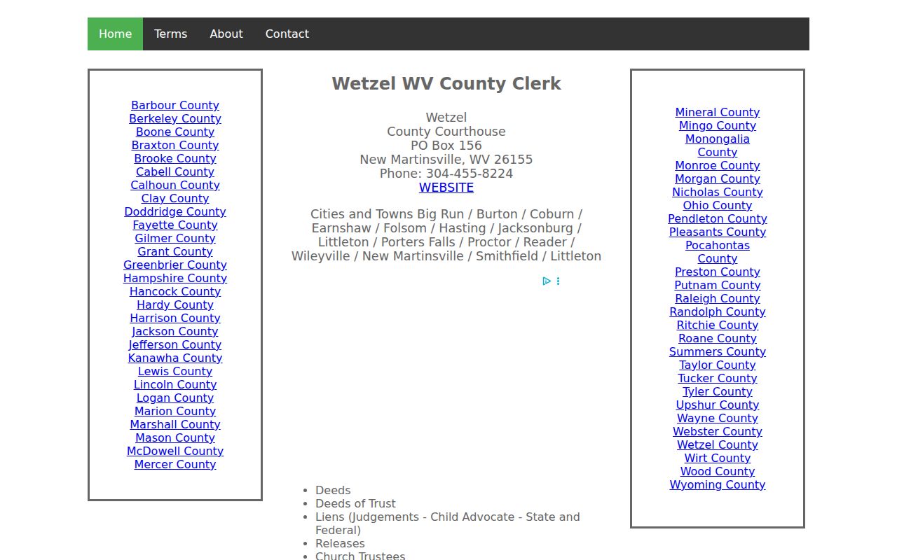 Wetzel County deed records categories on the land records portal